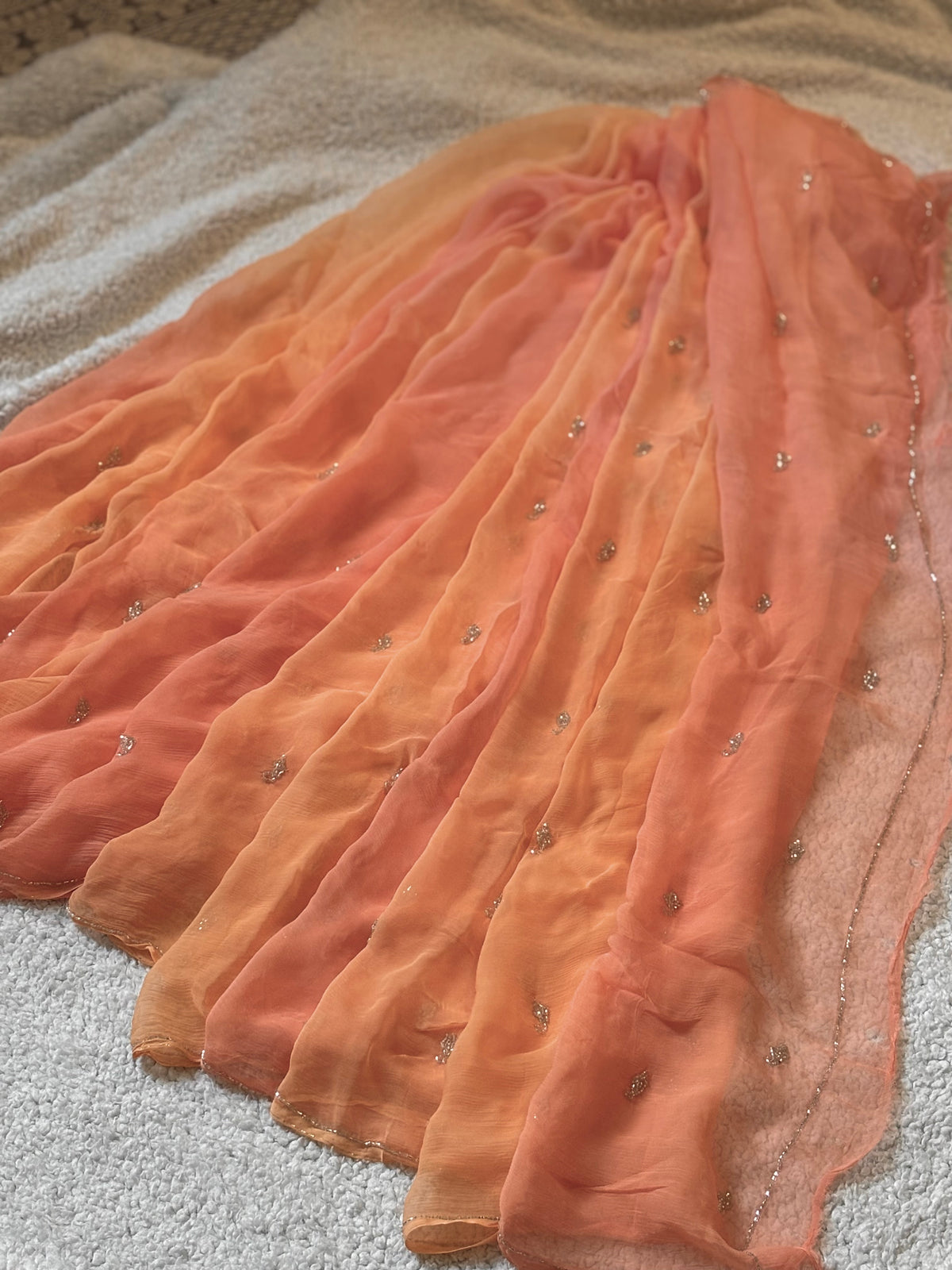 Rasaya | Pure Chiffon Ombré Saree with Hand-Beaded Paisley Buttis