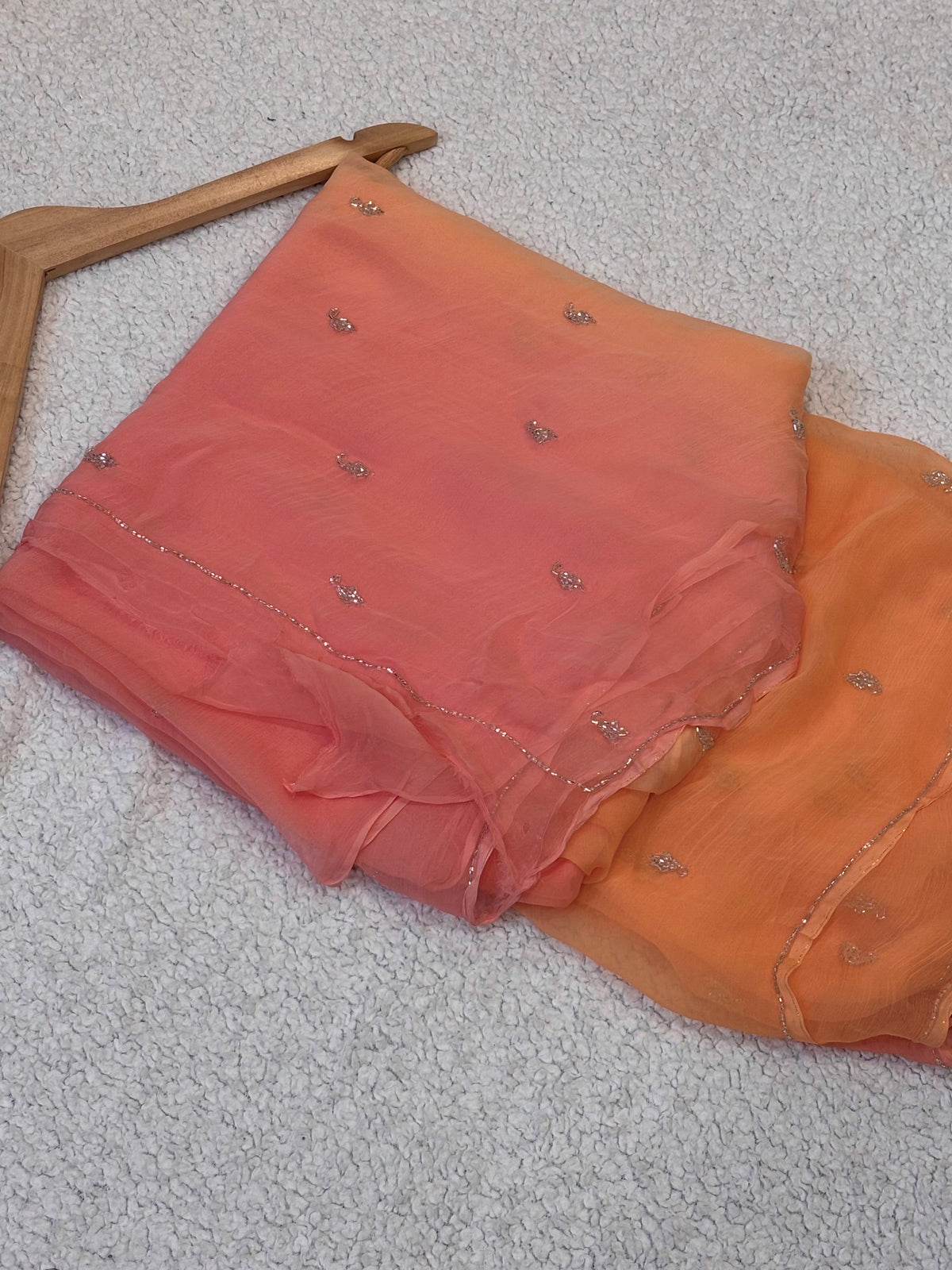 Rasaya | Pure Chiffon Ombré Saree with Hand-Beaded Paisley Buttis