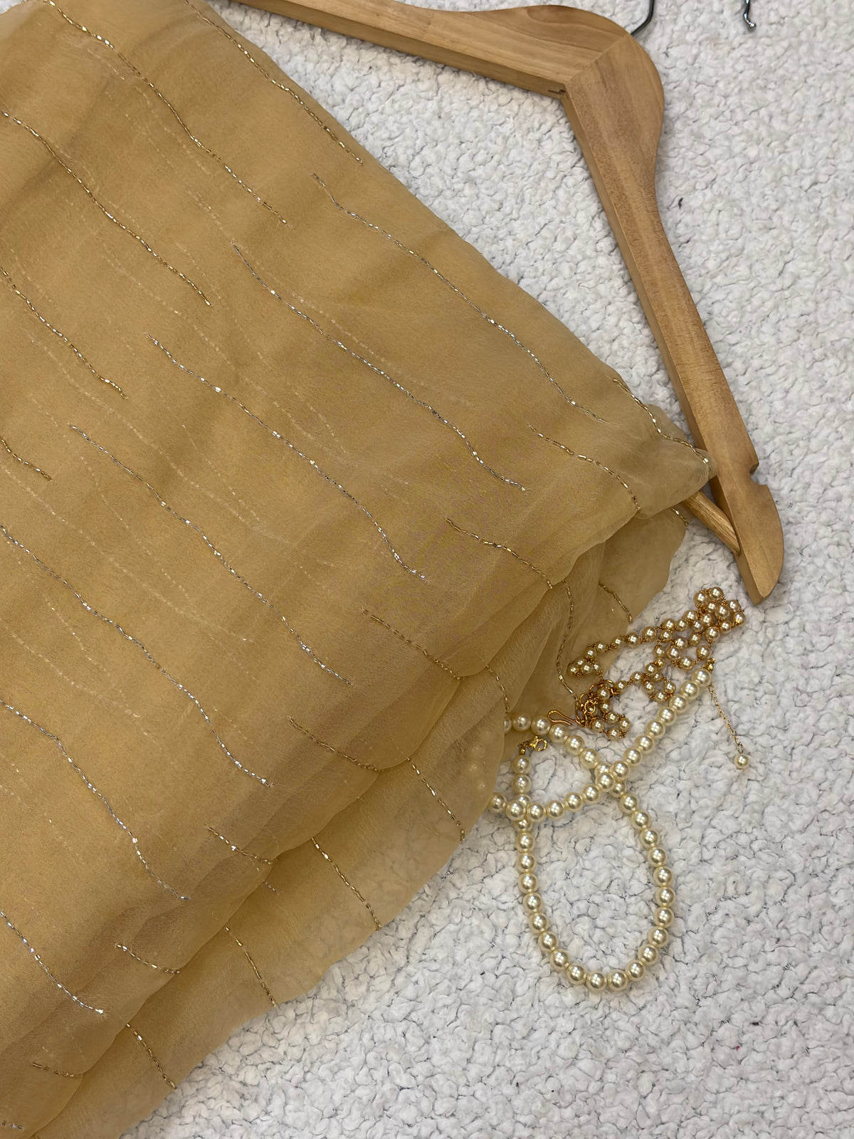 Sunheri | Pure Chiffon Saree in Champagne Gold with Gold and Silver Work