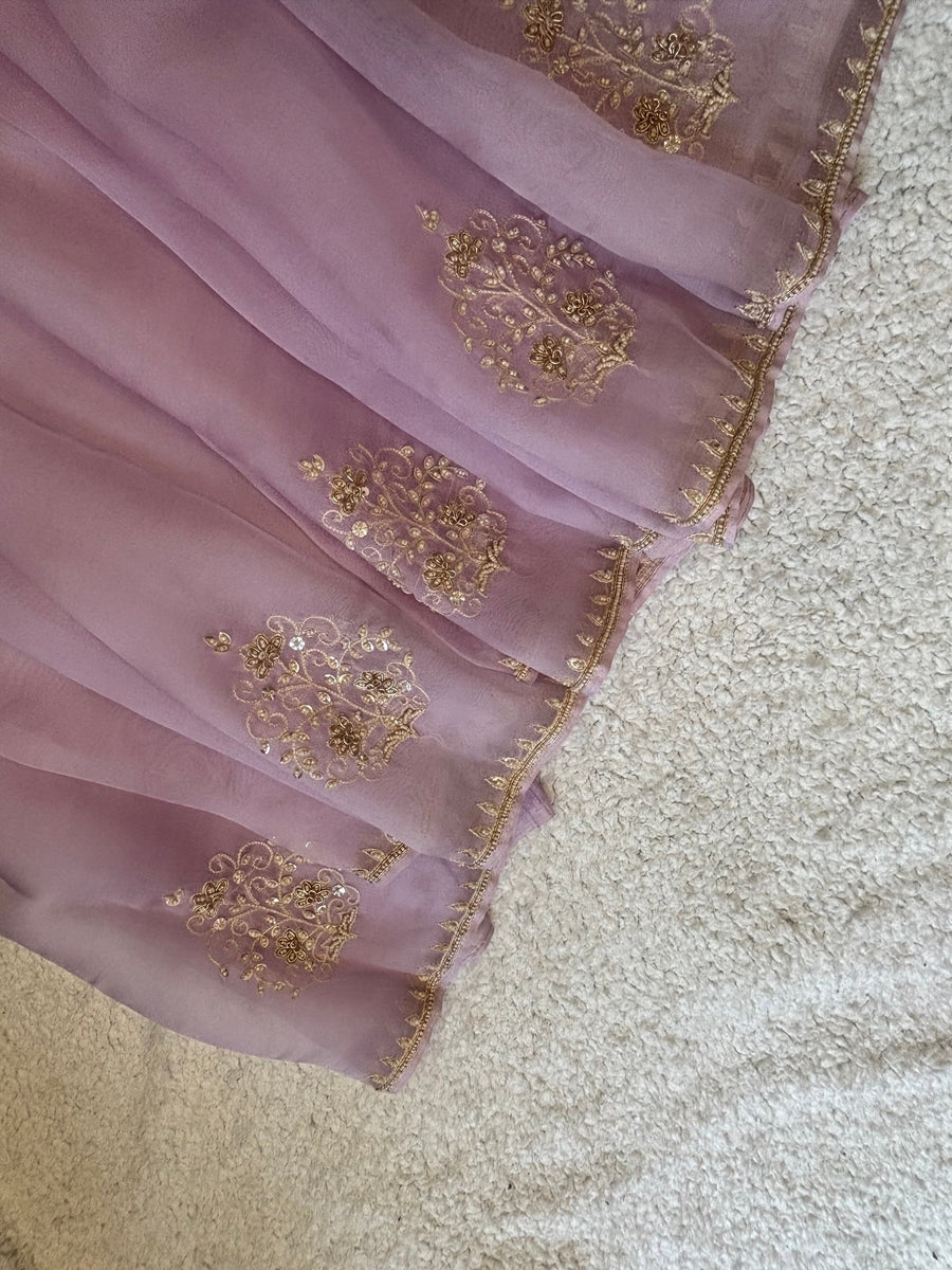 Aisha | Pure Organza Saree in Lavender with Hand Embroidery
