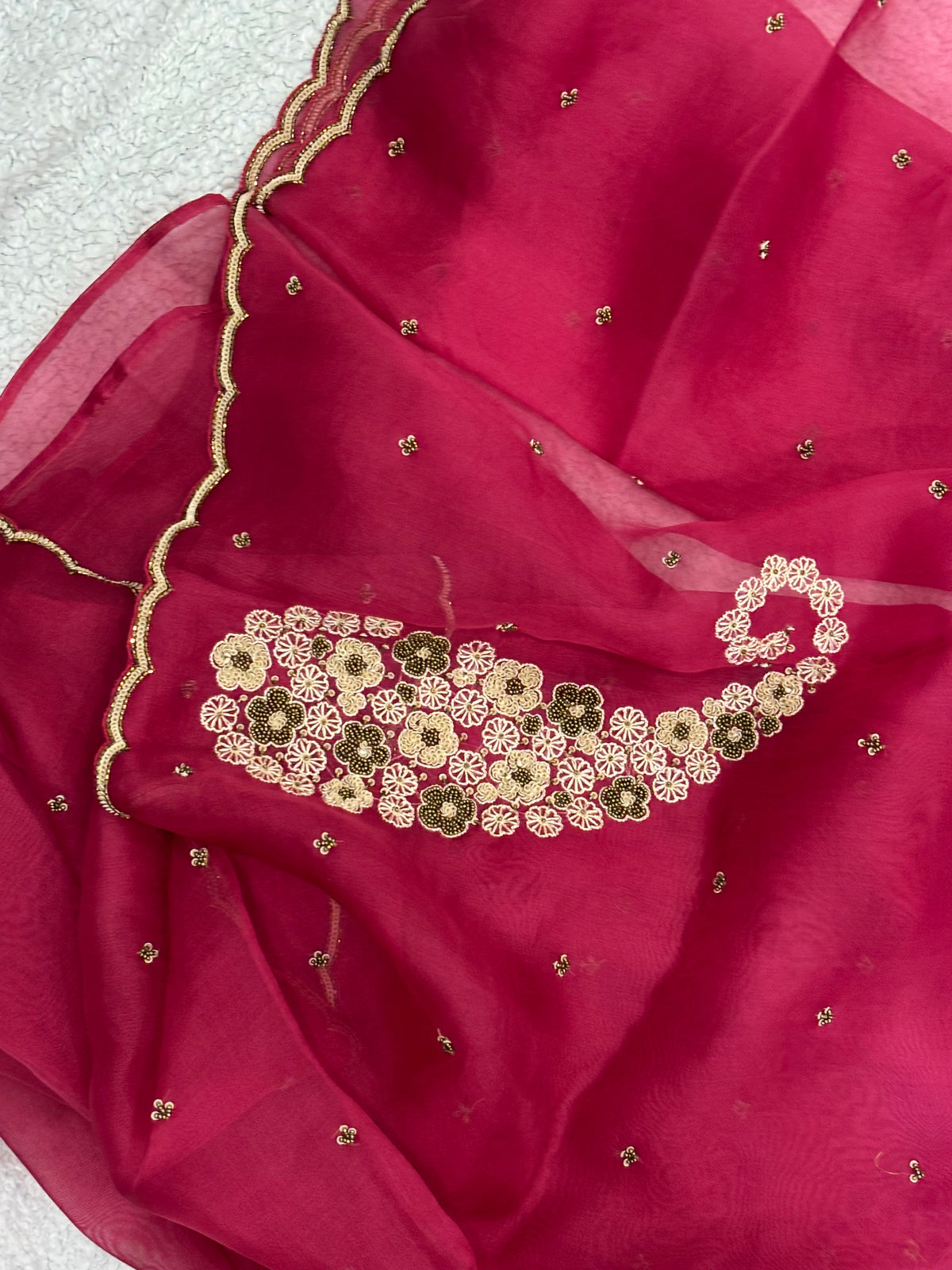 Rani | Pure Organza in Rani Pink with Zardozi and Cutdana Handwork