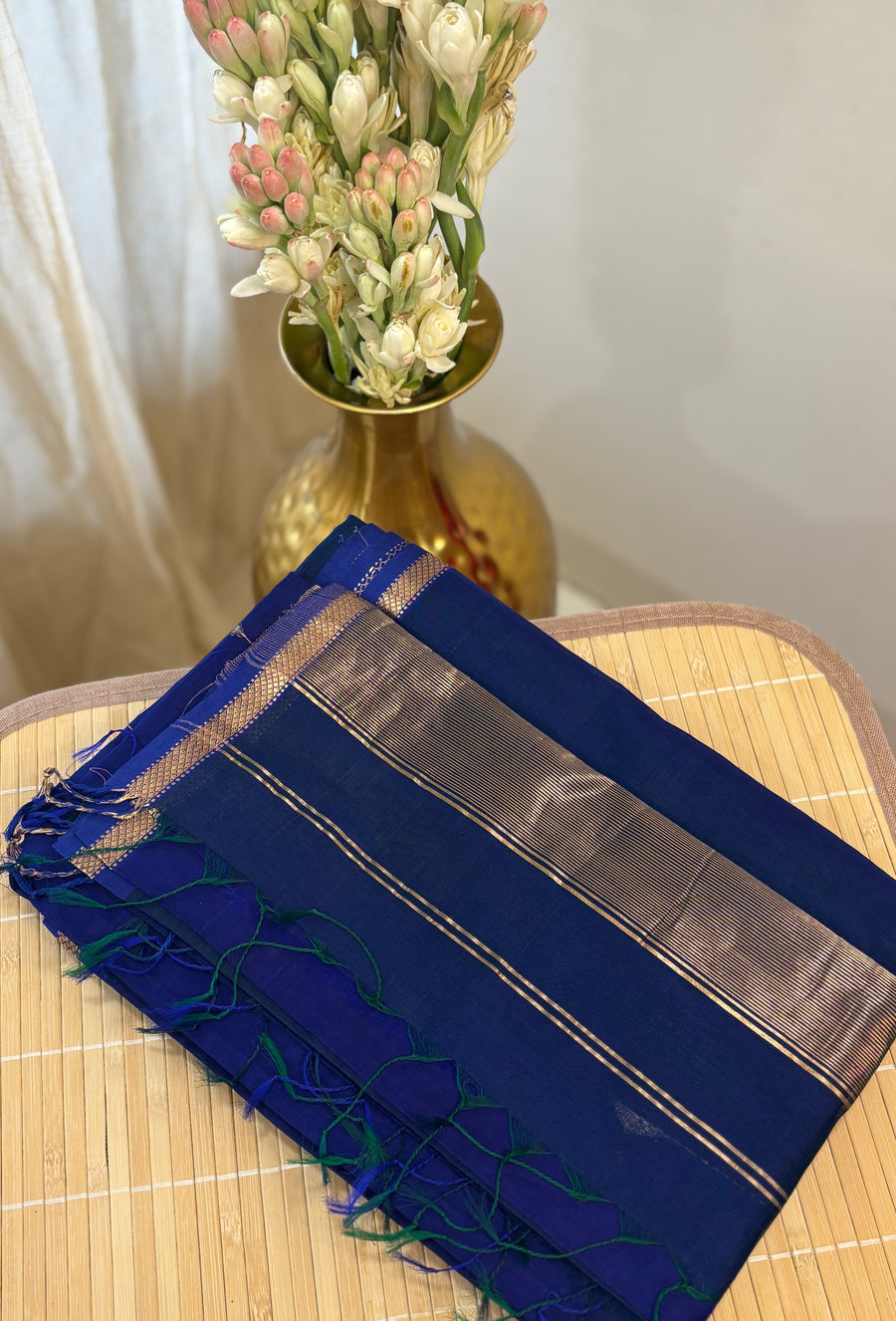 Neelam | Indigo Dual-Tone Handloom Maheshwari Saree