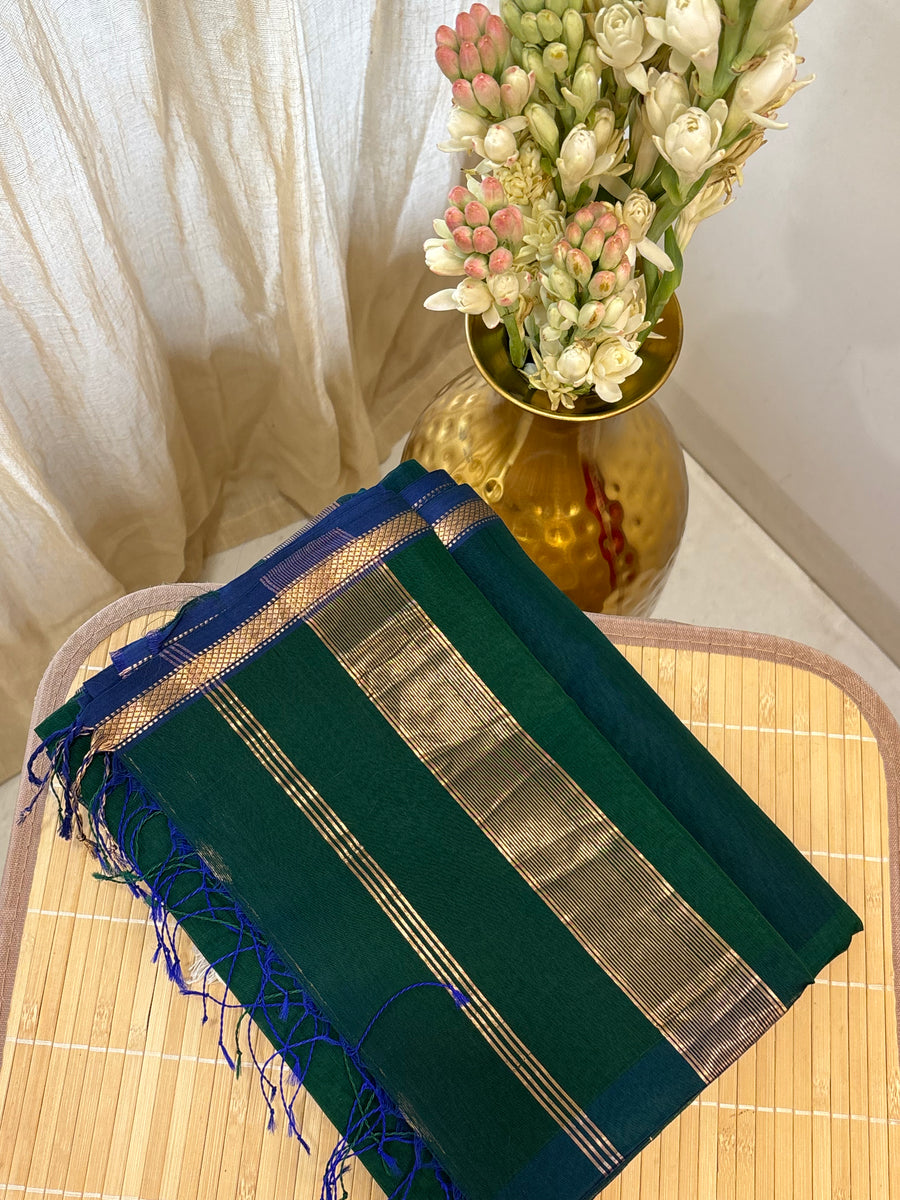 Tulsi | Bottle Green Dual-Tone Handloom Maheshwari Saree