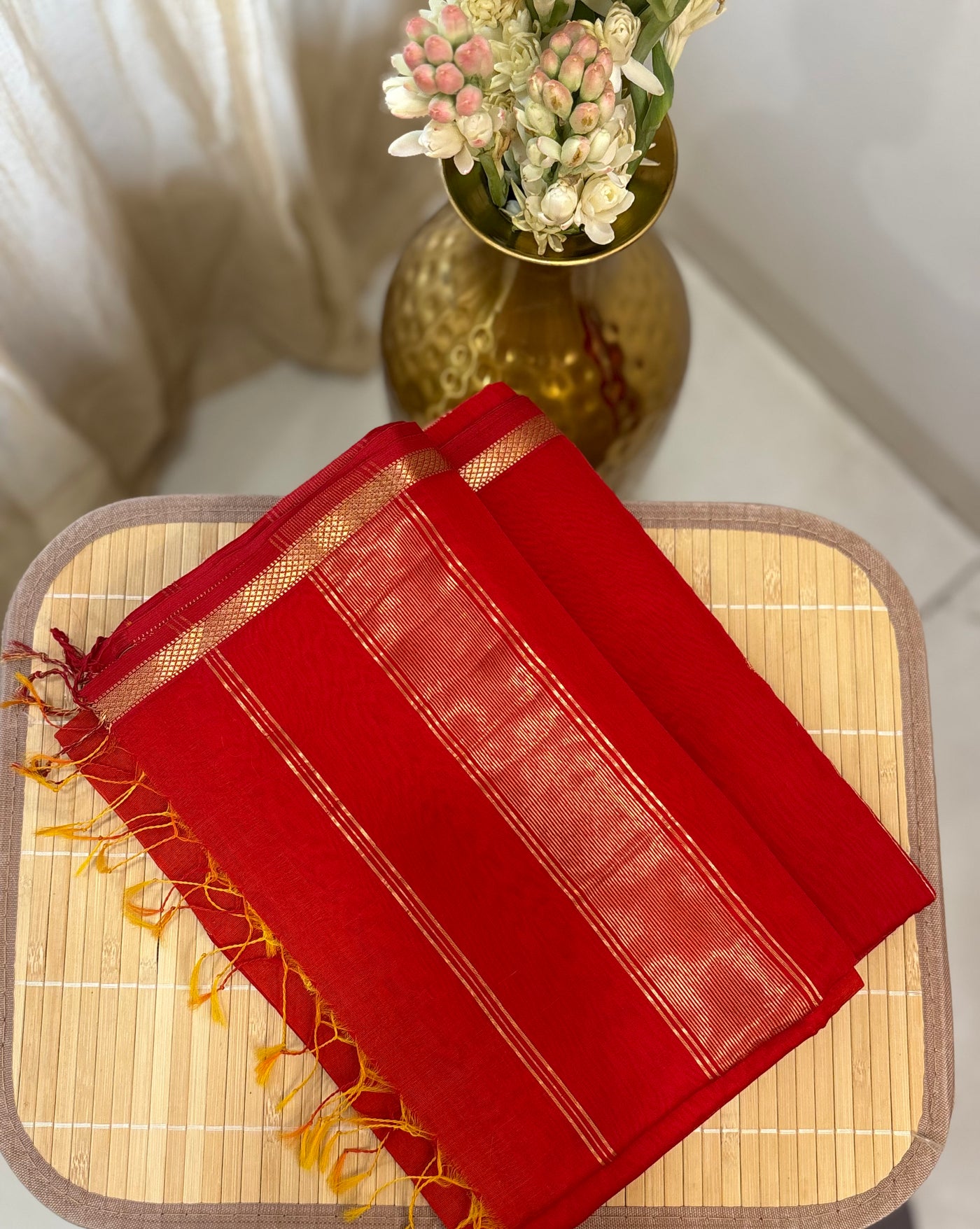 Kumkum | Orange Dual-Tone Handloom Maheshwari Saree