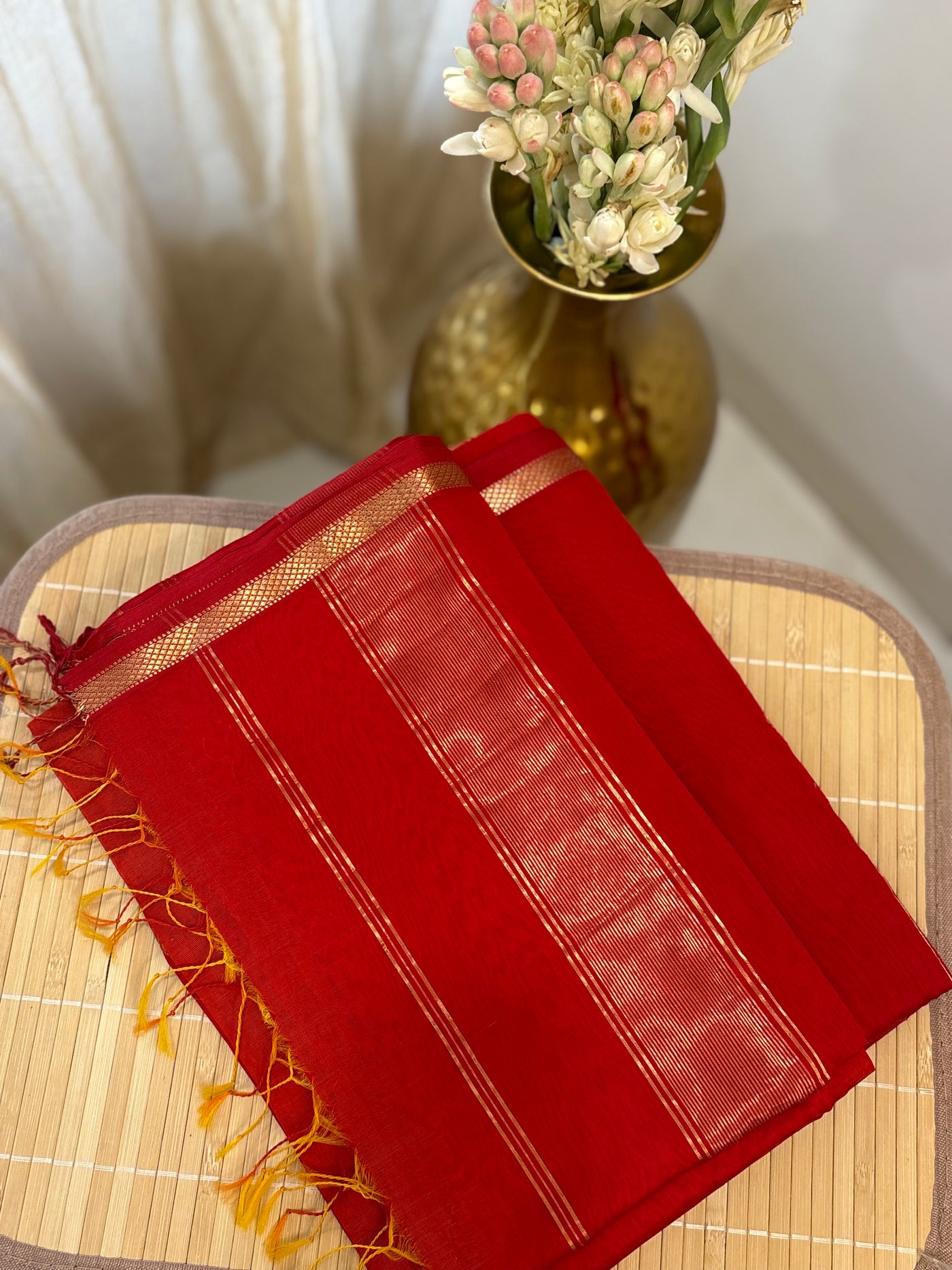 Kumkum | Orange Dual-Tone Handloom Maheshwari Saree